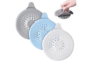 Obidodi 3Pcs Hair Catcher for Shower Drain, Silicone Drain Protector with Sucker, Foldable Sink Strainer Protector, Plug Trap Filter Bathroom, Bathtub, Kitchen (Gray+Blue+White), 6.88*5.7 inch