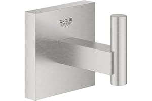 GROHE Start Cube Patère Murale pour Salle de Bain, Fixations Cachées, Platine de Fixation Incluse, Métal, A coller QuickGlue ou à visser, Supersteel, 40961DC0