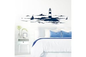 Grandora Skyline Küstenlandschaft Leuchtturm I dunkelblau 120 x 42 cm I Bad Wohnzimmer Schlafzimmer Aufkleber Wandaufkleber Wandsticker Modern W974