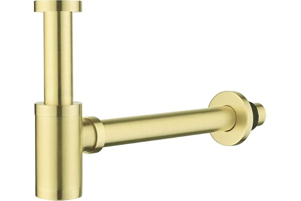 Laiton Siphon de Lavabo, Keymark Universel Syphon Design 1 1/4 x 32mm, Réglable Anti Odeur Dorée, Or Brossé