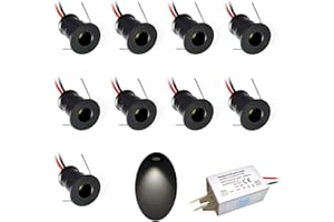 KPSLUCERNA Lámpara empotrable para cocina, 9 unidades, 12 V, 1 W, foco LED empotrable para cocina, escaleras, armario, iluminación de casa, vitrinas, pequeño foco LED , carcasa blanca (Negro Luz fría, 30°)