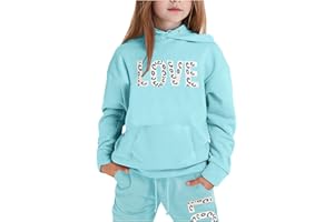 BFYSFBAIG Girls' Fleece Hoodie & Jogger Set 2-Piece Tracksuit - Letter Print Sweatshirt & Sweatpants Outfit for Kids, Soft Athletic Lounge Wear (Age 5-12 Years)