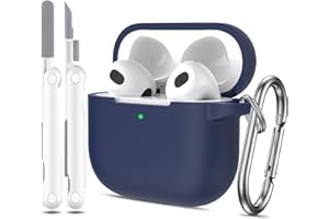 R-fun Compatibile con AirPods di terza generazione 2021 Custodia di ricarica, Custodia protettiva in silicone morbido compatibile con Apple Airpod 3 Gen con kit di pulizia e portachiavi,Blu notte