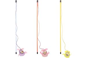 Flamingo Jouet pour Chat Canne à pêche Teta Rat avec Souris en Peluche – Plumes – Clochette – Longueur 46,5 cm – Aucun Choix de Couleur Possible