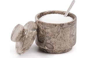 MARBLOUS KRAFTS Oceanic - Saliera natalizia in marmo da 9 cm, ideale per spezie, caramelle, zucchero marrone con coperchio e cucchiaio, contenitore da cucina
