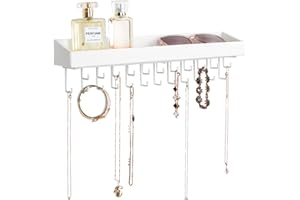 J JACKCUBE DESIGN JackCubeDesign Hanging Jewellery Organiser Necklace Hanger Bracelet Holder Wall Mount Necklace Organiser with 23 Hooks(White, 36.5 x 7.5 x 9.8 cm, Unseparated) - :MK208C