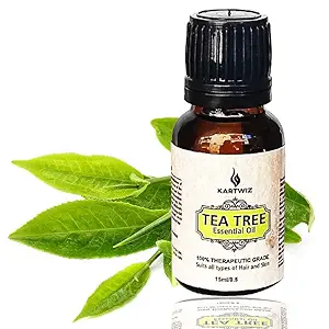 KARTWIZ Khadi Tea Tree Essential Oil Helps Reduce Dark Spots & Acne Scars, Stimulates Hair Growth - 100% Therapeutic Grade -Suitable For All Skin & Hair Types - 15ML