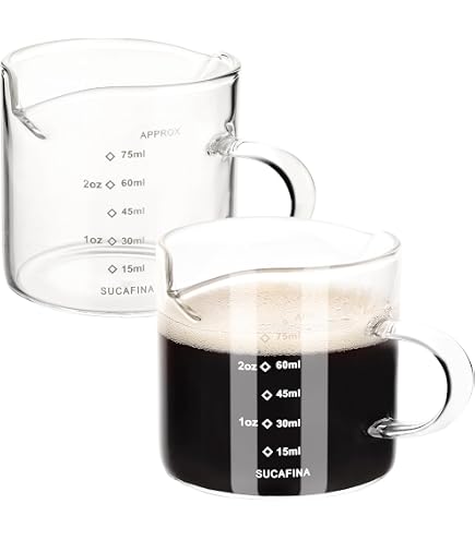 Set Da 2 Tazze Dosatrici In Vetro 75ml Con Manico E Doppio Beccuccio, Misurini Per Caffè Espresso Con Scala ML E OZ - 2