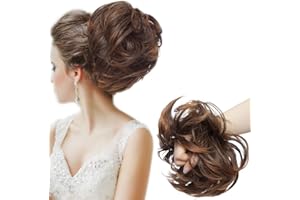 SEGO Ciambella per Chignon Elastico con Capelli Ricci Finti Extension XXL 80g Hair Bun Updo Spettinato Coda di Cavallo Treccia # Castano Ramato Chiaro/Marrone Scuro