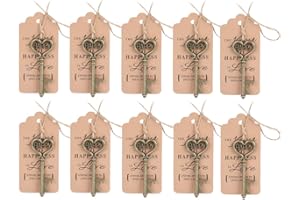 HERCHR Apribottiglie Bomboniere,Apribottiglie a Forma di Chiave,10 Pezzi Forma di Cuore Apribottiglie Chiave Vintage,Chiave Apribottiglie Bomboniera,Apribottiglie Chiave con Carta Regalo Kraft Spago