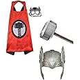 TASMAI MARKETING Superhero Thor Cape with Eye Mask, Headpiece and Plastic Hammer, Thor Superhero Role Play Costume Set, Birthday Gift