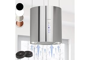 Klarstein Cappa Sospesa Cucina con LED, Flusso d'Aria 558m³/h, per Isola a Candelabro, con Filtri Antigrasso e Filtri a Carboni Attivi
