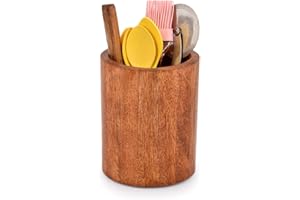 EDHAS Porta utensili da cucina in legno di mango naturale per piano di lavoro, cucchiai, utensili da cucina, ecc. (12,7 x 12,7 x 15,2 cm)