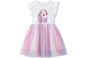 KFNIRE Mädchen Kleider aus Baumwolle Gr.80-134 - Langarm & Kurzarm Einhorn Freizeit T-Shirt Kleider für Mädchen