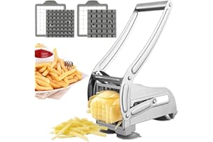 BOBASH Taglio fritto professionale, in acciaio inossidabile, taglio fritto con 2 lame di ricambio, taglio fritto manuale antiscivolo, taglio patate fritte per patate carote cetrioli ananas