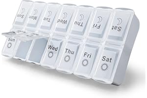 DECEMBER SPRINGS Pill Box Organiser - Pill Boxes 7 Day 2 Times a Day Weekly Medicine Storage Box | Daily Pill Organiser with Dosset Compartments | Large Capacity Tablet Box (White, Two Times a Day)