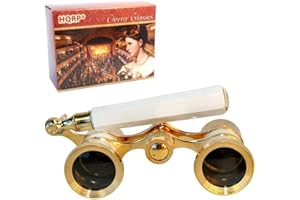 HQRP Prismáticos de ópera/Binocular de Teatro 3 x 25 Blanco nacarado con Adorno Dorado con Mango Extensible