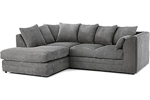 SOFASELECTIONUK LTD Jumbo Cord Scatter Back 4-Seater Left Hand Facing Corner Sofa: Elevate Your Living Room With Comfort and Style (Grey, Left Hand Facing)