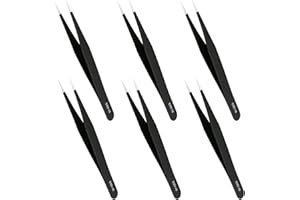 Aopin 6pcs ESD-10 Anti-Static Precision Tweezers, Anti-Static Multi-Function, Suitable for Electronic Repair, Laboratory Operation, Jewelry Making Process, Welding Package Plastic, Black,