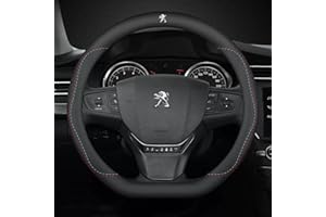 Couvre Volant en PU Cuir pour Peugeot 308 408 508 205 206 208 3008 2008 4008 5008 103 106 307, Microfibre PU Cuir Antidérapant Respirant Protège-Volant,A