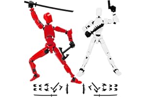 TOGETDREAM 2 PCS T13 Lucky Action Figures Multi-Jointed Movable Robot Figures 3D Printed Mannequin Toys Action Figure with Multiple Accessories PVC Activity Robot Desktop Decorations（Red & White）
