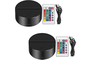 Thlevel Podstawa lampki LED 3D, pilot, kabel USB, regulowany, 16 kolorów, dekoracyjne światła, 2 szt.