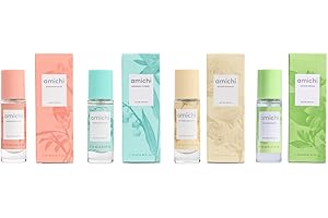 AMICHI - Colonias Mujer Azahar Dream + Intense Bouquet + Mandarine Musk + Sensual Flower, Pack de 4 x 12 ml, Formato Viaje en Spray, Perfume, Eau de Toilette Femenina, Fragancia Fresca