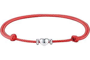 J.Endéar Serce obrączka dla kobiet Dziewczęta Sterling Silver, Personalizowane ręcznie robione bransoletki 32cm Regulowana miłość Przyjaźń Prezent, Czerwony