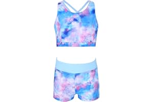 IEFIEL Conjunto de Deportivo Gimnasia para Niñas Crop Top y Leggings Pantalones Cortos de Deportivos Danza Ropa de Fitness Yoga Playa Natación 3-16 Años