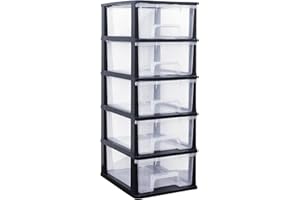 Abbaware Plastic Storage Chest With Wheels, Storage Boxes, Tower, 5 x 17L Drawers, Clear