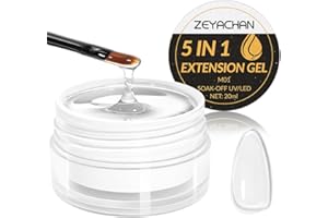 ZEYACHAN Gel pour Extension d’Ongle 5 IN 1 - TPO Free - Gel Construction Ongle Autonivelant UV/LED pour Construction et modelage, Renforcement, Réparation et Extension - Longue Durée - 20ml (Clear)