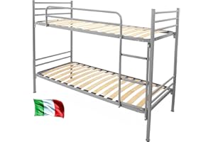 FILOBEN Letto a Castello ARGENTO per Adulti e Bambini 198x80 cm Altezza 150 cm, 2 Reti con doghe 80x190, Scomponibile 2 lettini