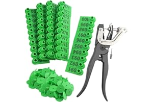 WMYCONGCONG 1-100 Number Green Plastic Livestock Ear Tags with Applicator for Sheep, Goat, Deer & More