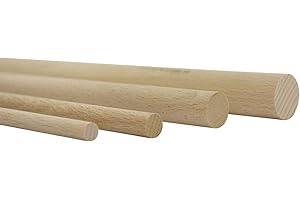 vasalat Varillas de madera lisas para manualidades, 100 cm x 7 mm, madera de haya natural, contenido, 12 unidades