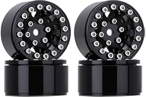 INJORA 1.0 Llantas de Rueda RC Llantas de Metal Beadlock Llantas para Todos los Accesorios de actualización de Coche de 1/24 Escala Axial SCX24 Deadbolt RC Crawler (Negro y Gris)