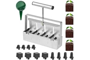 HRKVSK Manueller Bodenblocker, Handgehaltener Bodenblockierer für 4er Soil Block Bodenblockierer 4 x 5cm Handheld Quad Bodenblockierer Maker mit Saathilfe für Sämlinge, Stecklinge, Gewächshäuser