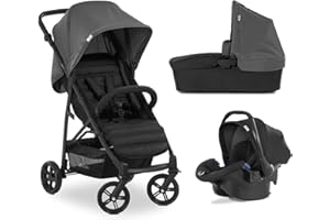 Hauck Passeggino 3 in 1 Rapid 4 Trio Set - dalla Nascita fino 25Kg - Carrozzina per Neonati con Materasso - Passeggino con Ovetto Neonato, Pieghevole, Regolabile, Chiusura con Una Mano - Grigio