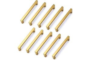Drenky 10 Stück Schrankgriffe Gold Rostfreier Stahl Türknäufe, Möbelgriffe mit Schraube für Schublade, Schrank, Möbel, Küche, Heimdekoration, Lochabstand 160 mm