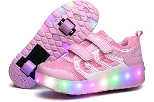 Aizeroth USB Aufladen 7 Farbwechsel LED Blinkend Schuhe Mit Doppelt Rollen Automatisch Räder Rochen Skateboardschuhe Outdoor Fitnessschuhe Gymnastik Laufschuhe Sneakers für Jungen Mädchen