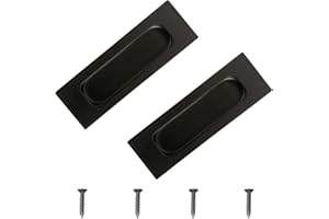 MOROBOR Lot de 2 poignées de porte coulissantes rectangulaires en acier inoxydable noir avec trou latéral encastré