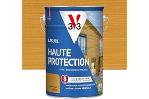 V33 Lasure Bois extérieur Chêne clair satin - Haute Protection 8 ans - Haute résistance hydrofuge et anti-UV - Résiste aux variations du bois - Ecolabel, résine d'origine végétale - 5L