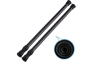 HILLHOME 2 Pack Small Tension Rods 15.7 in to 28 Curtain Rods Window Rods in Extendable Width Spring Cupboard Bars for Kitchen Utensils, Closet, and Cabinet, Fit in The Spaces to Stay Up (white) (2 pcs-black)