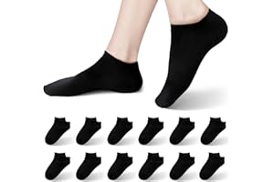 Fioscyra 12 Paia Calzini Uomo Corti, Calzini Donna Corti, Calze Uomo Cotone Corte, Fantasmini Uomo Corti, Calze Nere Traspirante Antiodore Estive, Fantasmini Sportivi Unisex Adulto