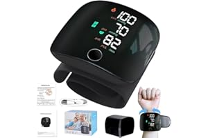 Tomedeks Misuratore di pressione da polso digitale, misuratore di pressione da polso con schermo LCD, misuratori di pressione da polso automatici con memoria di 99x2 letture, output vocale automatico