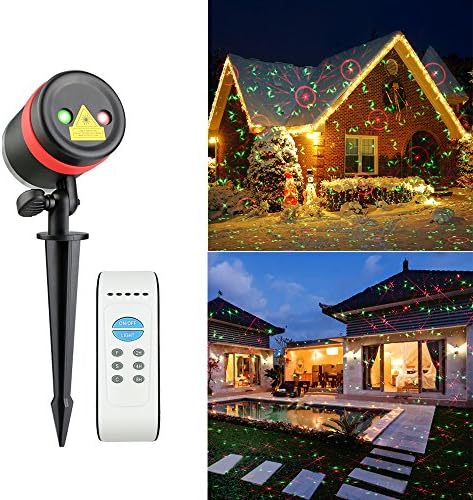 SYL® Waterproof Decorative Garden Lights LED Christmas Decoration Projection Lamp Remote Control Star Landscape Spotlights 8-Pattern Display for Celebration Party Wedding Christmas New Year Holiday Wedding and Family Gathering (RG 8 in 1)