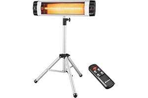 Juskys Infrarot Heizstrahler Kajo 2500 Watt höhenverstellbar mit Fernbedienung & Schutzhülle, Temperatur 3-stufig, Stativ mit Standfuß - Infrarotstrahler für Terrasse, Wintergarten & Werkstatt