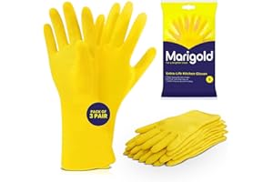 RAP GLOVES Marigold Unisex Rubber Gloves for Kitchen Cleaning – Durable Yellow Household Gloves, Pack of 3, Reusable, Waterproof, Strong Grip for Dishwashing & Cleaning Tasks (Yellow, S - 3 Pairs)