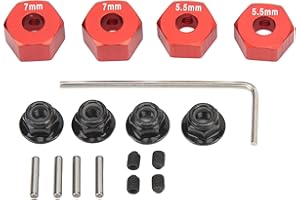 PLPLAAOO Moyeu de Roue RC,4 pièces en Alliage d'aluminium de 14 mm de diamètre, 14 mm Hexagonal de Roue RC, 5.5 mm 7 mm d'épaisseur Kit d'accessoires pour Traxxas 1/10 Slash 4x4 Rustler Stampede (Rouge),