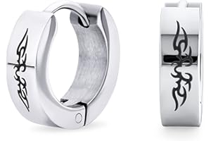 BLING JEWELRY Bijoux De Motard Petite Croix Gravée Au Laser Dragon Éclair Étoiles Aigle Crânes Lézard Clé Grecque Créoles Kpop Huggie Adolescents Noir Ip Argent Or Plaqué Acier Inoxydable Diamètre 1,27 Cm