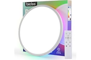 bedee 24W RGB Flush LED Ceiling Light Dimmable,12 Inch IP44 Bathroom lamp, Smart Ceiling Light with Remote & Memory, 3000K-6500K Multile Colour Ceiling Light for Livingroom Hallway, Round